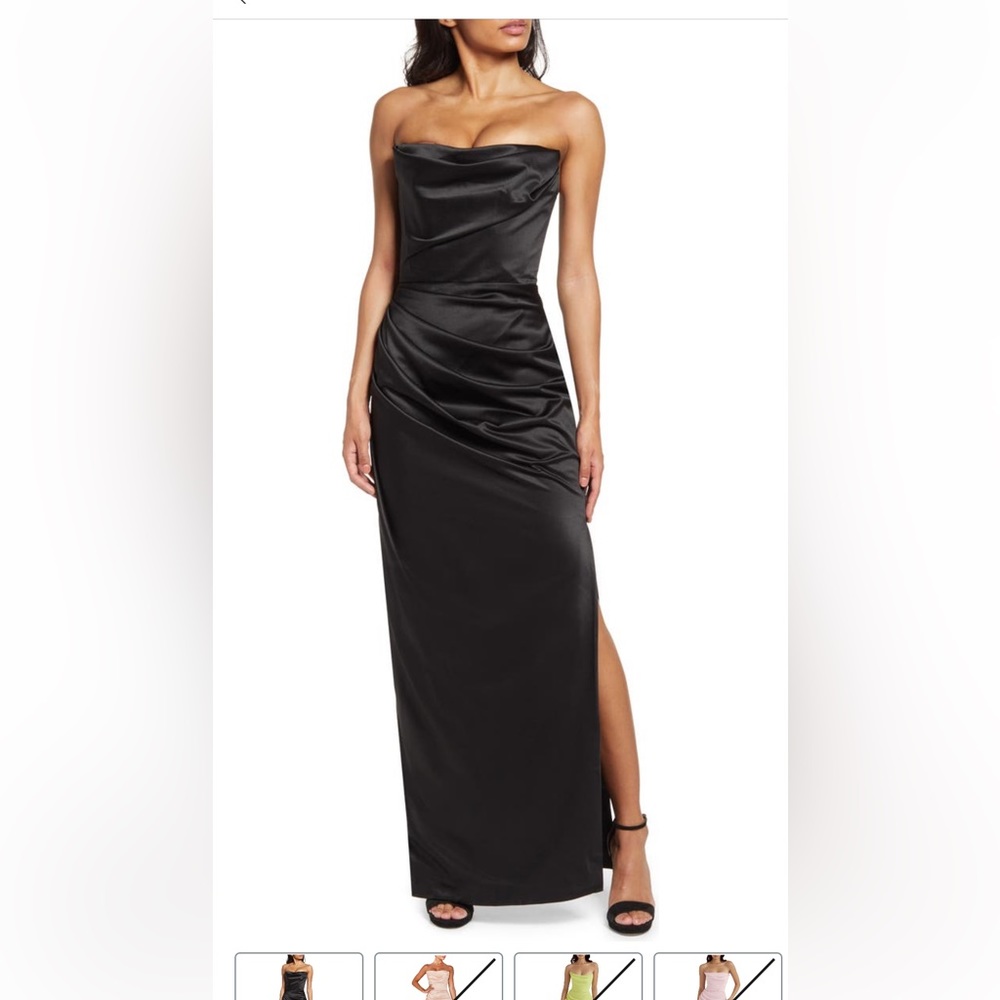 House of CB Adrienne satin strapless black dress